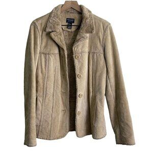 Vintage 1990s American Eagle Outfitters Sherpa-Lined Leather Jacket – Size Mediu